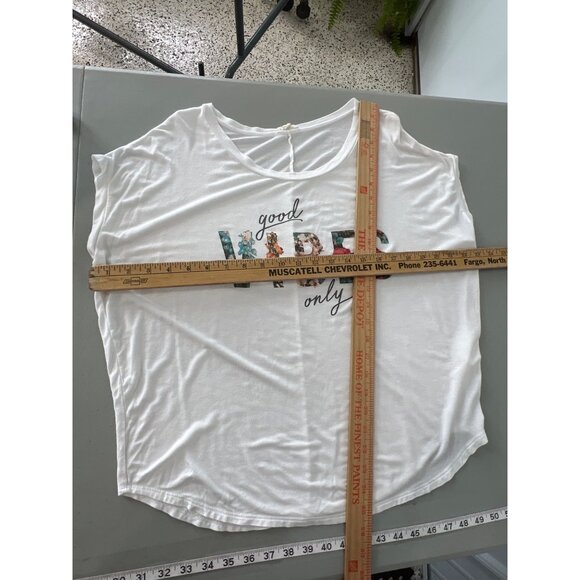Hem & Thread Good Vibes Only Graphic Tee Women S White Oversized Essential Basic - Picture 7 of 10